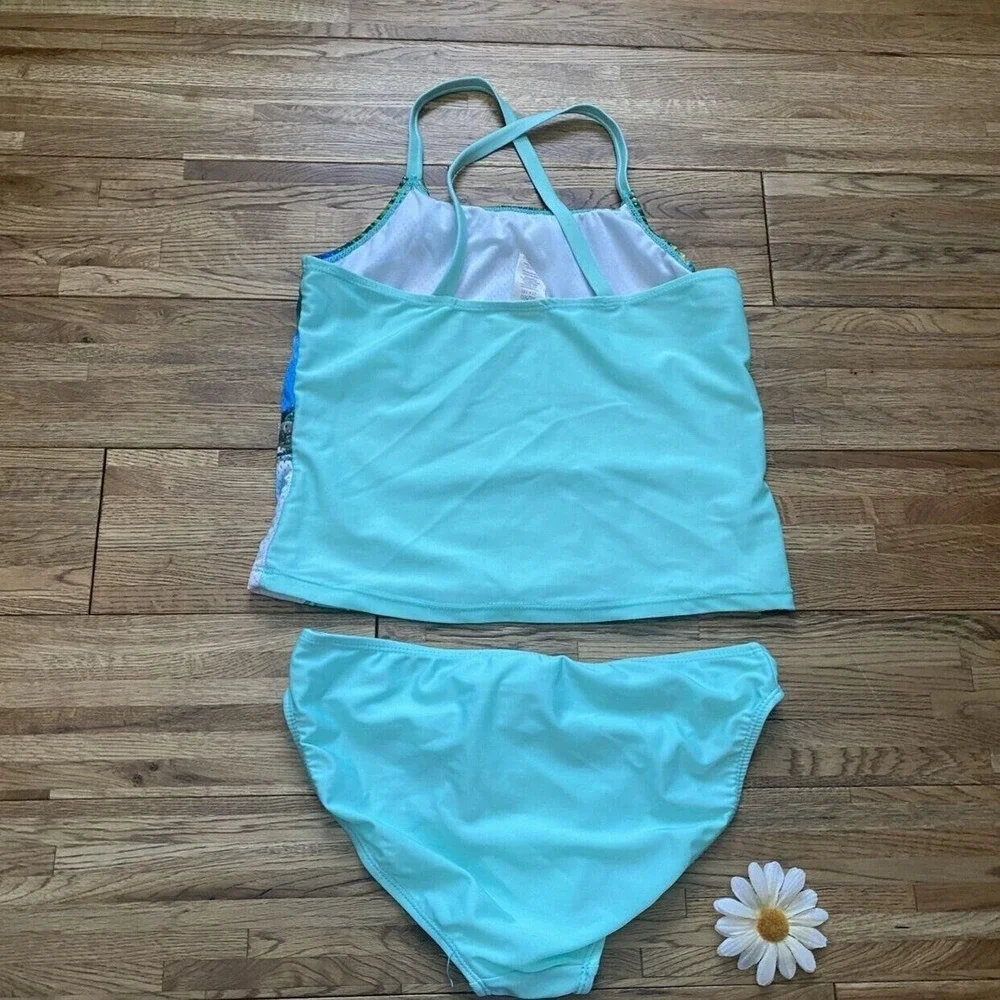 OP Ocean Pacific Mint & Multi-Color Mesh Hawaiian Tankini Swim Top And Bottoms X